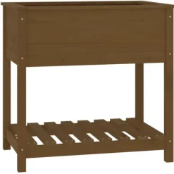 Outlet Odlingslåda med hylla honungsbrun 82,5x54x81 cm massiv furu Planteringsbänkar