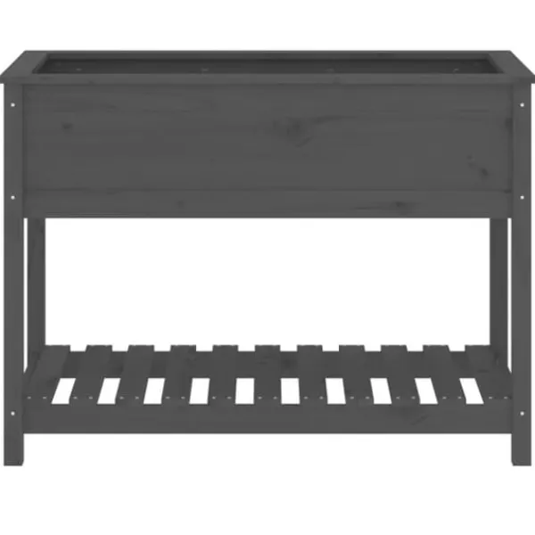 Odlingslåda med hylla i massiv furu - Ergonomisk och stabil | Färg: Grå | Storlek: 111,5x54x81 cm