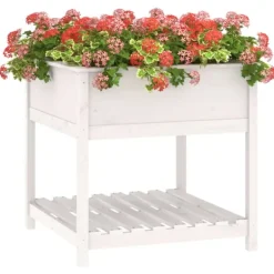 vidaXL Odlingslåda med hylla vit 82,5x82,5x81 cm massiv furu
