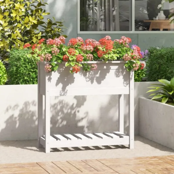 Sale Odlingslåda med hylla vit 82,5x34,5x81 cm massiv furu Planteringsbänkar