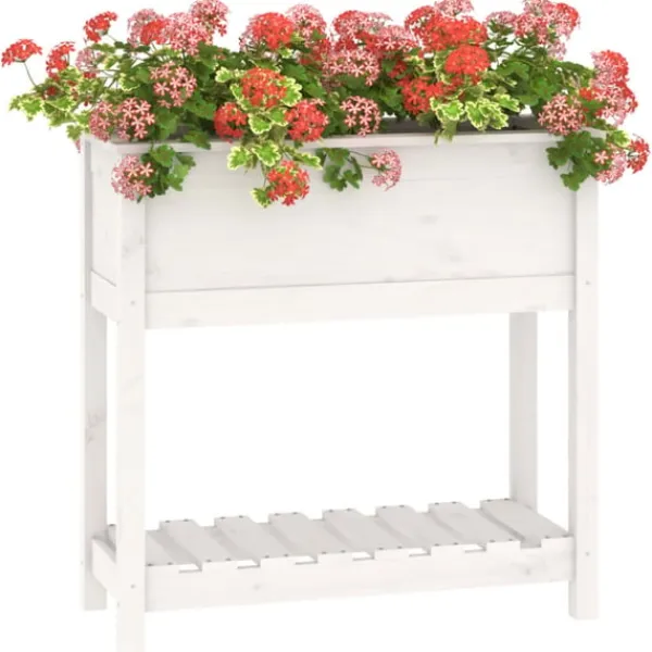Sale Odlingslåda med hylla vit 82,5x34,5x81 cm massiv furu Planteringsbänkar