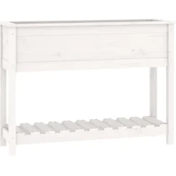 vidaXL Odlingslåda med hylla vit 111,5x34,5x81 cm massiv furu