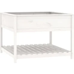 Odlingslåda med hylla vit 111,5x111,5x81 cm massiv furu Planteringsbänkar