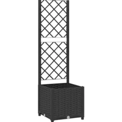 Odlingslåda med spaljé - Väderbeständig växtbehållare för klätterväxter | Färg: Svart | Storlek: 40x40x136 cm