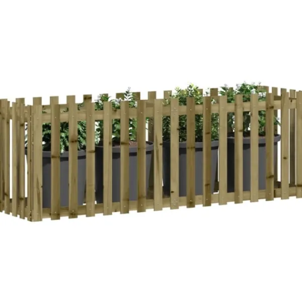 Best Odlingslåda med staket-design 200x50x70 cm impregnerad furu Planteringsbänkar
