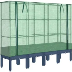 Odlingslåda med växthusöverdrag - Robust design i rottinglook | Storlek: 160x40x140 cm | Färg: Beige