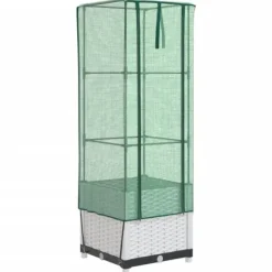 Clearance Odlingslåda med växthusöverdrag rottinglook 40x40x139 cm Växthus
