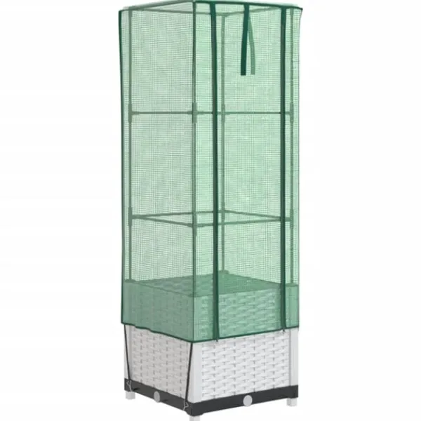 Clearance Odlingslåda med växthusöverdrag rottinglook 40x40x139 cm Växthus