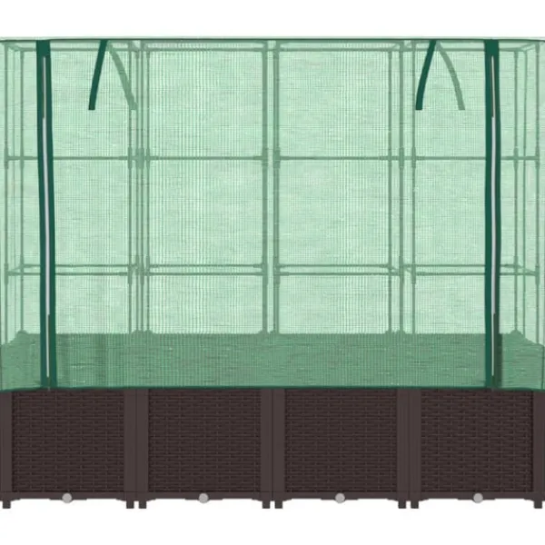 vidaXL Odlingslåda med växthusöverdrag rottinglook 160x40x153 cm