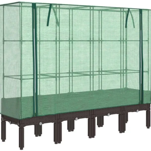 vidaXL Odlingslåda med växthusöverdrag rottinglook 160x40x140 cm
