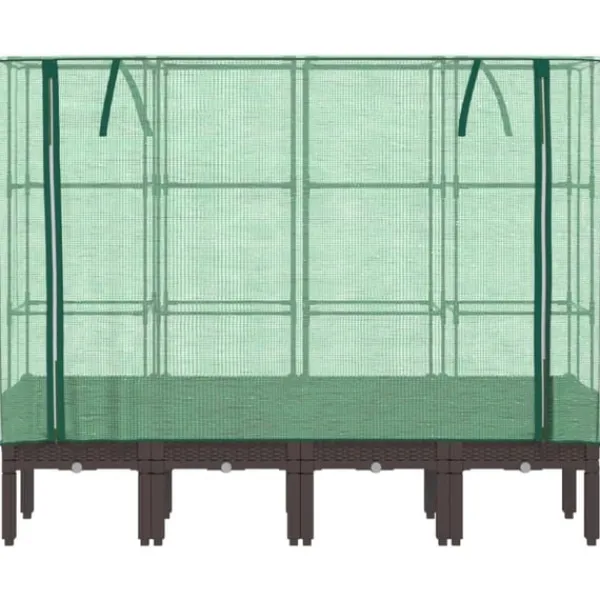 vidaXL Odlingslåda med växthusöverdrag rottinglook 160x40x140 cm