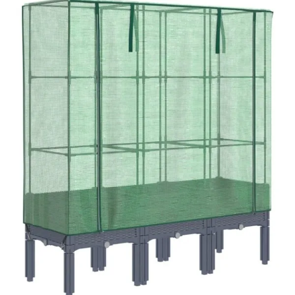 Odlingslåda med växthusöverdrag rottinglook 120x40x140 cm Växthus