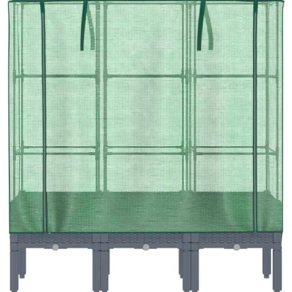 Odlingslåda med växthusöverdrag rottinglook 120x40x140 cm Växthus