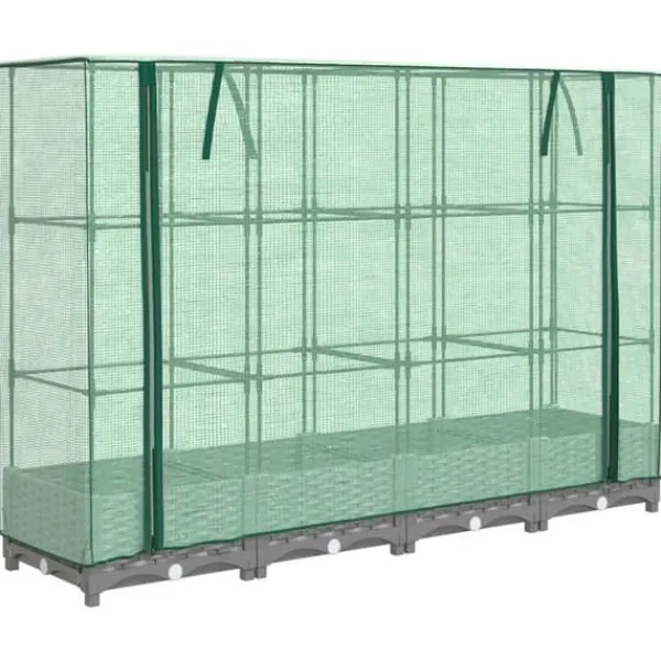 Outlet Odlingslåda med växthusöverdrag rottinglook 160x40x123 cm Växthus