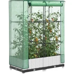 Discount Odlingslåda med växthusöverdrag rottinglook 80x40x123 cm Växthus