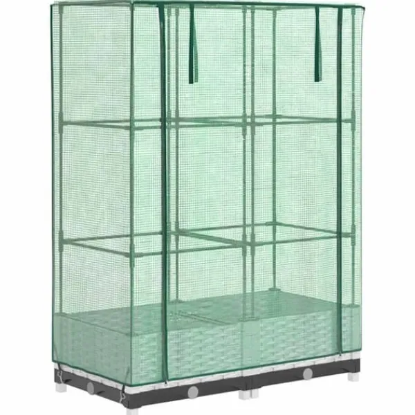 Discount Odlingslåda med växthusöverdrag rottinglook 80x40x123 cm Växthus