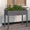 vidaXL Odlingslåda på hjul med foder grå 118x59x80 cm massivt granträ