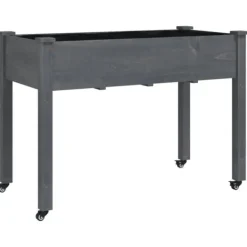 vidaXL Odlingslåda på hjul med foder grå 118x59x80 cm massivt granträ