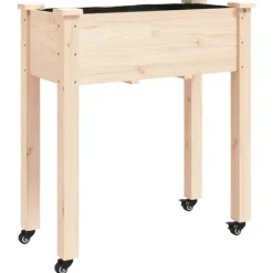 Online Odlingslåda på hjul med foder 71x37x80 cm massivt granträ Planteringsbänkar
