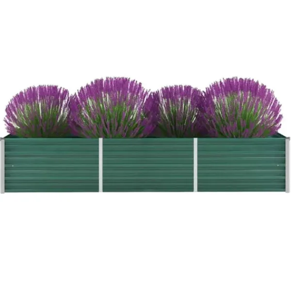 vidaXL Odlingslåda upphöjd galvaniserat stål 240x80x45 cm grön