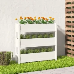 vidaXL Odlingslåda vit 112x25x104,5 cm massiv furu