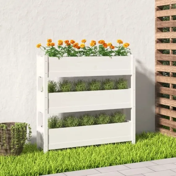 vidaXL Odlingslåda vit 112x25x104,5 cm massiv furu