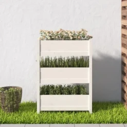 vidaXL Odlingslåda vit 77x25x104,5 cm massiv furu