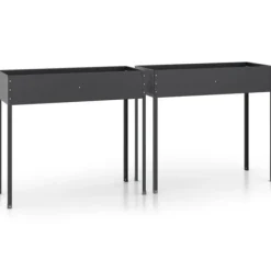 Outlet Odlingslådor 2 st - Galvaniserat stål, höga ben | Färg: Antracit | Storlek: 120x50x80 cm Planteringsbänkar