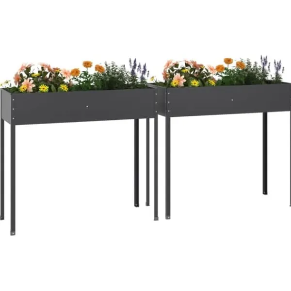 Outlet Odlingslådor 2 st - Galvaniserat stål, höga ben | Färg: Antracit | Storlek: 120x50x80 cm Planteringsbänkar