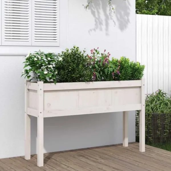 vidaXL Odlingslådor med ben vit 110x31x70 cm massiv furu