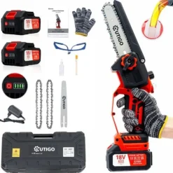 Discount OUTIGO 6 tums sladdlös elektrisk motorsåg med 2 batterier (2*3000mAh), 3 kedjor + 1 kedjesvärd Trädgårdsmaskiner