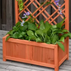 Outsunny Blomsterbänk med Spaljé - Granträ Gul 60x30x122,5 cm