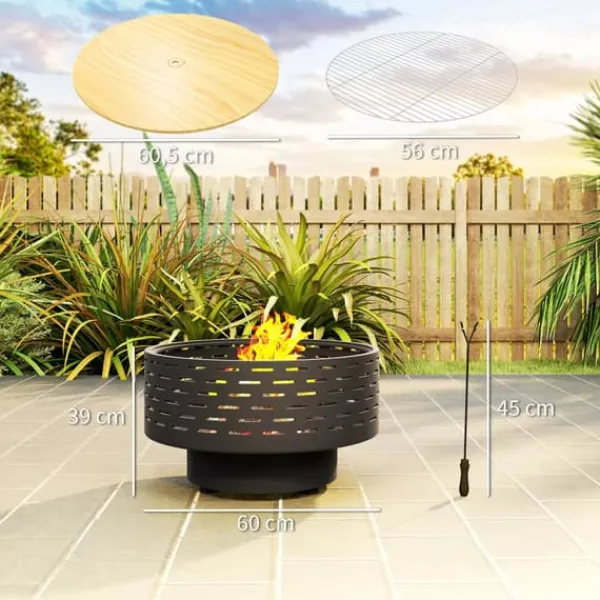 Sale Outsunny Eldstad 3-i-1 i rostfritt stål, kolgrå, Ø60x39cm - Grill & Bord Utomhus Öppna Spisar