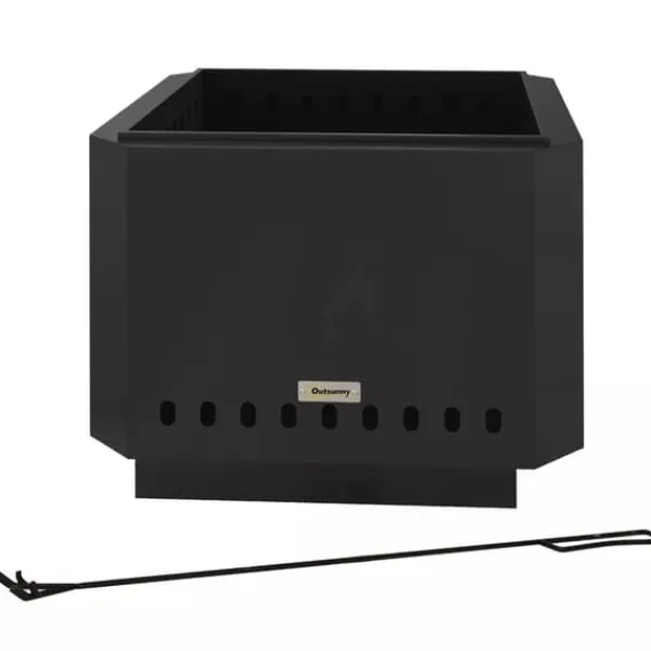 Outsunny Eldstad Metall Svart 48x48x41cm Rostfri - Rökfri bordseldat för trädgård & uteplats med eldpoker