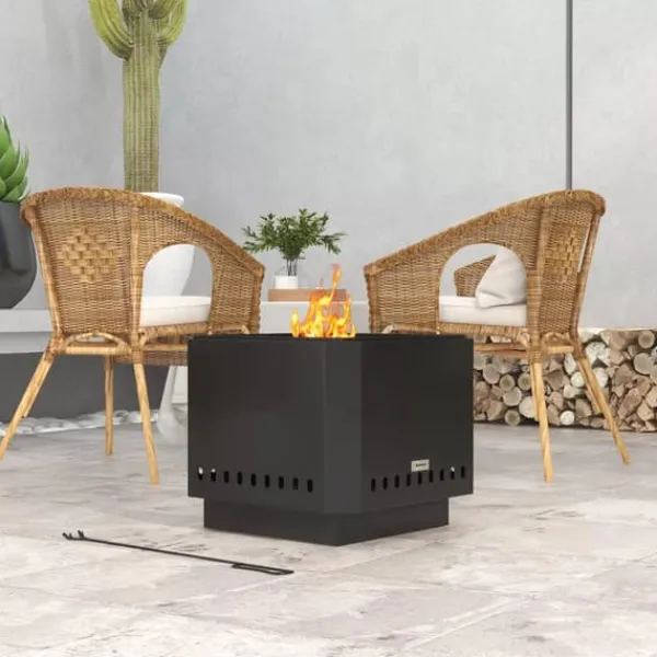 Outsunny Eldstad Metall Svart 48x48x41cm Rostfri - Rökfri bordseldat för trädgård & uteplats med eldpoker