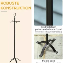 New Outsunny Eldstadsset 5 delar, Borste, Skyffel, Tång, Krok, Ställ i Metall, Svart Tillbehör Till Vedeldade Kaminer & Öppna Spisar
