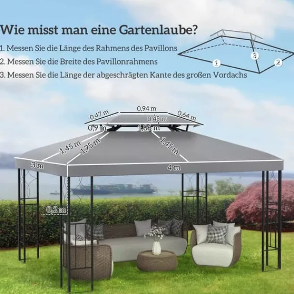 Sale Outsunny Erstatningstak for Paviljong 3x4m – Lyst Grått, 180g/m² Polyester Tält & Lusthus