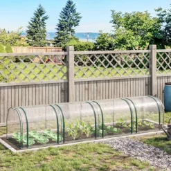 Outsunny Folietält Växthus med dörr Odlingstält Stativ PVC Transparent 395 x 100 x 80 cm