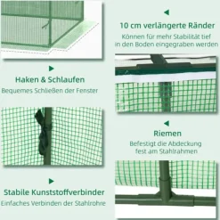 Outsunny Folietunnel med fönster, Växthus för trädgården, 180x90x70 cm, Grön