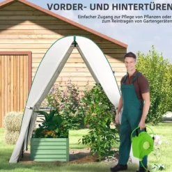 New Outsunny Folietunnel Växthus med 2 dörrar och Fönster, Vinterbeständigt Folieväxthus av Stål och Plast, Vitt, 180x180x200 cm Växthus