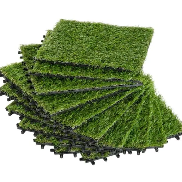 Outsunny 10-pack konstgräs 30x30 cm, mörkgrön, 25 mm tjocklek, konstgräsmatta för balkong och trädgård, plast