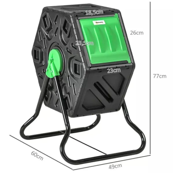 New Outsunny Snurrkompost 65L i Plast Grön/Svart - Vädertålig Trädgårdskompost med Ventilationssystem Kompostering