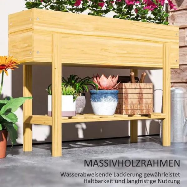 Discount Outsunny Upphfh`jt planteringslada i tannenholz med hylla 100x30x70,5 cm Planteringsbänkar