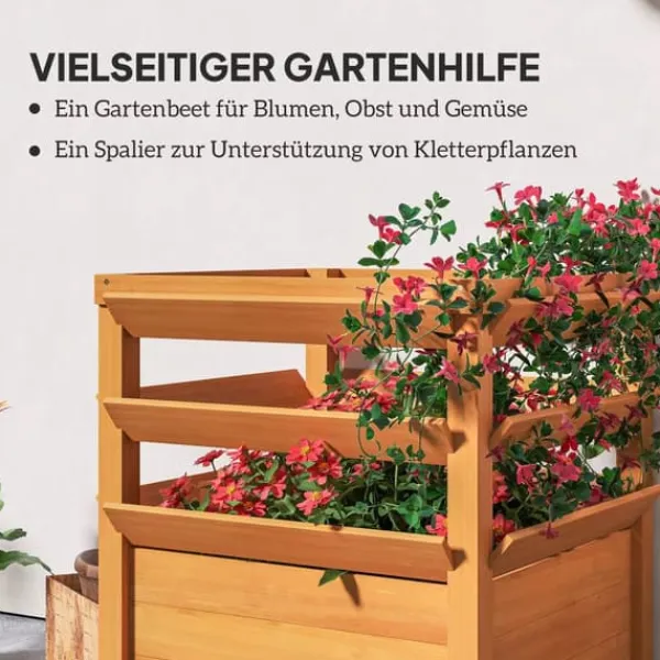 Outsunny Upphöjd planteringslåda med Spaljé Palisander Trädgrård 65x65x73cm