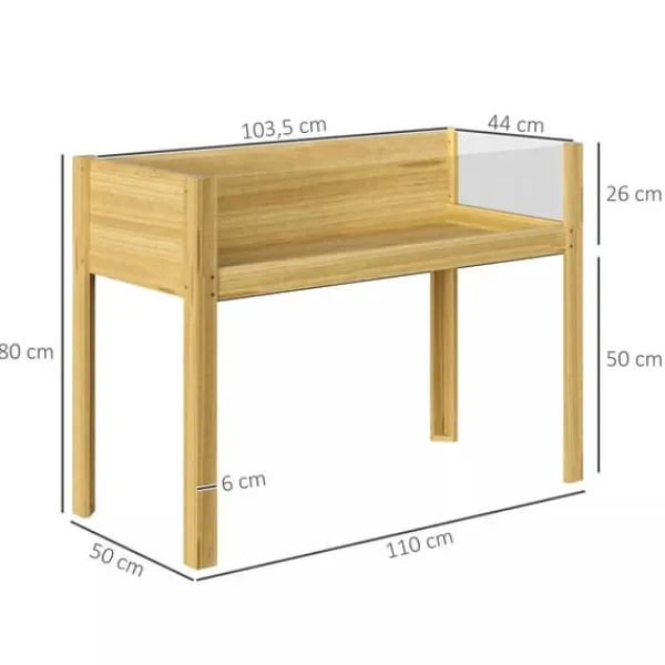 Outsunny Upphöjd Planteringslåda i Naturträ med Akrylpaneler och Dränering, Trädlåda för Trädgård och Balkong, 110x50x80 cm