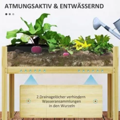 Outsunny Upphöjd Planteringslåda i Naturträ med Akrylpaneler och Dränering, Trädlåda för Trädgård och Balkong, 110x50x80 cm