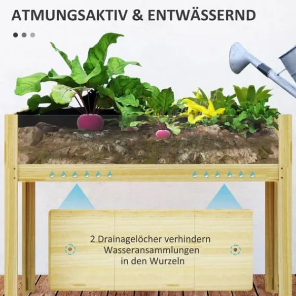 Outsunny Upphöjd Planteringslåda i Naturträ med Akrylpaneler och Dränering, Trädlåda för Trädgård och Balkong, 110x50x80 cm