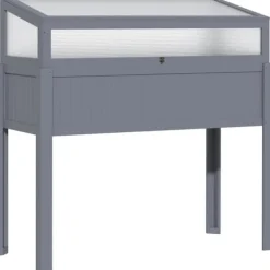 Outsunny Upphöjt Trädgårdsland i Tannenholz med Värmetält 2-i-1 Växthus, Tomathus, Grönskaksland, Polykarbonat, Grå, 120x54x112/122cm