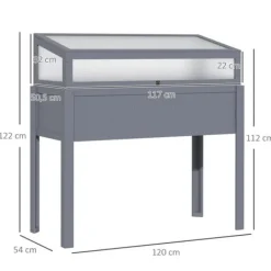 Outsunny Upphöjt Trädgårdsland i Tannenholz med Värmetält 2-i-1 Växthus, Tomathus, Grönskaksland, Polykarbonat, Grå, 120x54x112/122cm