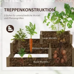 Hot Outsunny Upph`ojt odlingslada i Tannenholz, planteringslada med flera nivaer for terrass & balkong, Brun Planteringsbänkar
